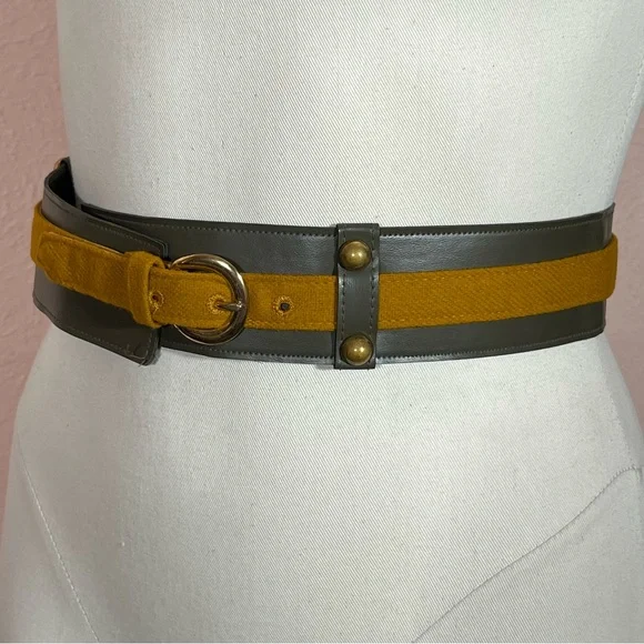 Vintage 1970\'s Mod MCM Olive Green Grey Unique double Wide Corset Belt small Vintage | Accessories | Vintage 97s Mod Mcm Olive Green Grey  main image 2